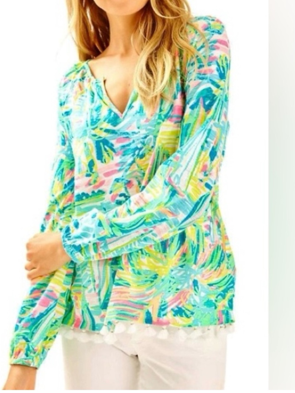 Lilly Pulitzer Linzy Tassel Top Women’s Size S Sea Salt And Sun Colorful Knit